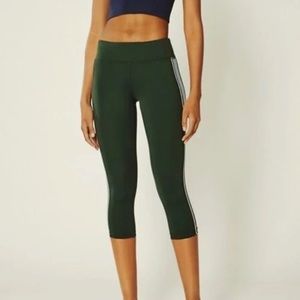 Tory Sport Green Retro Stripe Cropped Capri Legging
